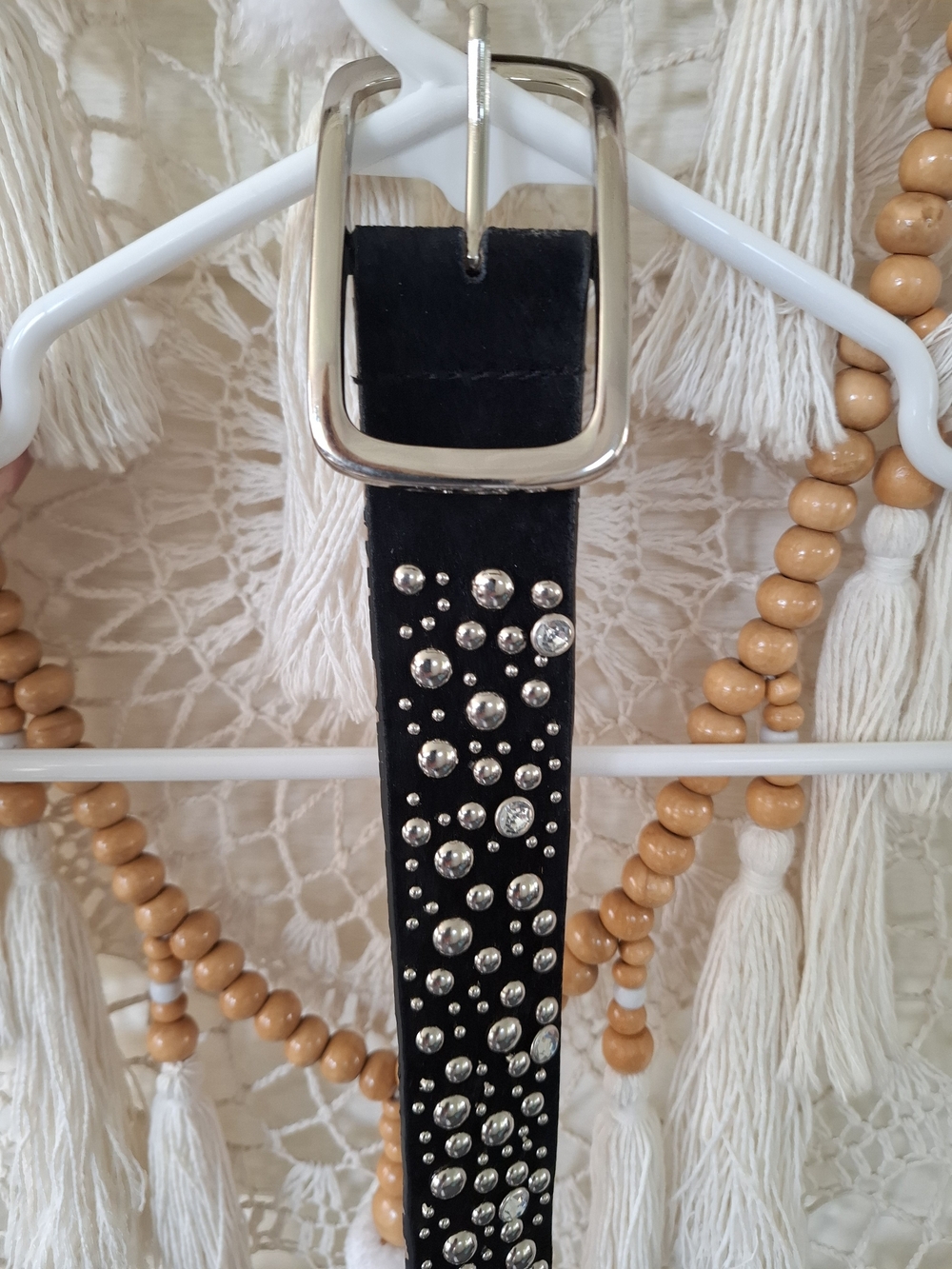 Black Studded Suede Belt with Silver Buckle
